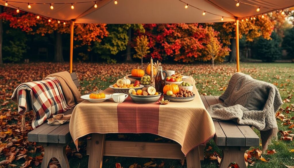 Ground Level Friendsgiving Picnic Table Setting Ground Level Friendsgiving Picnic Table Setting