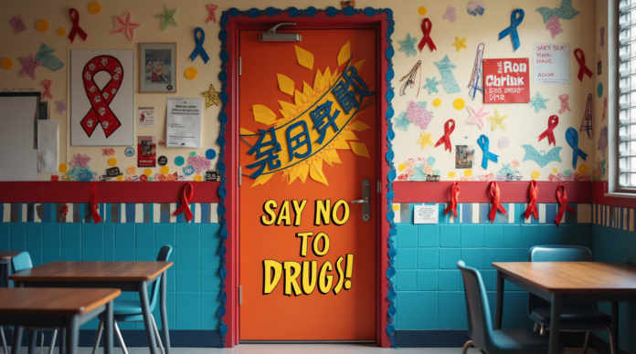 red ribbon week movie theme door ideas DIY