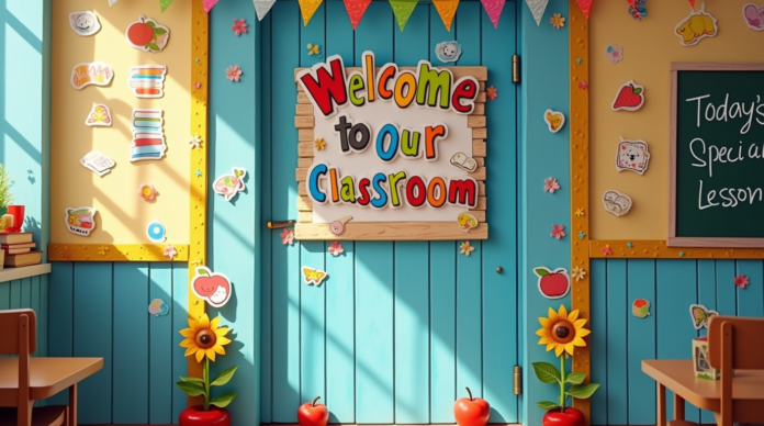 create_a_realistic_image_of_a_classroom_door_decorated_with_vibrant_and_welcoming_designs_the_door__ classroom door decor ideas